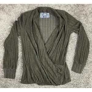 Maeve Rafela Hacci Surplice Faux Wrap Sweater Top Women's XS Grey Brown